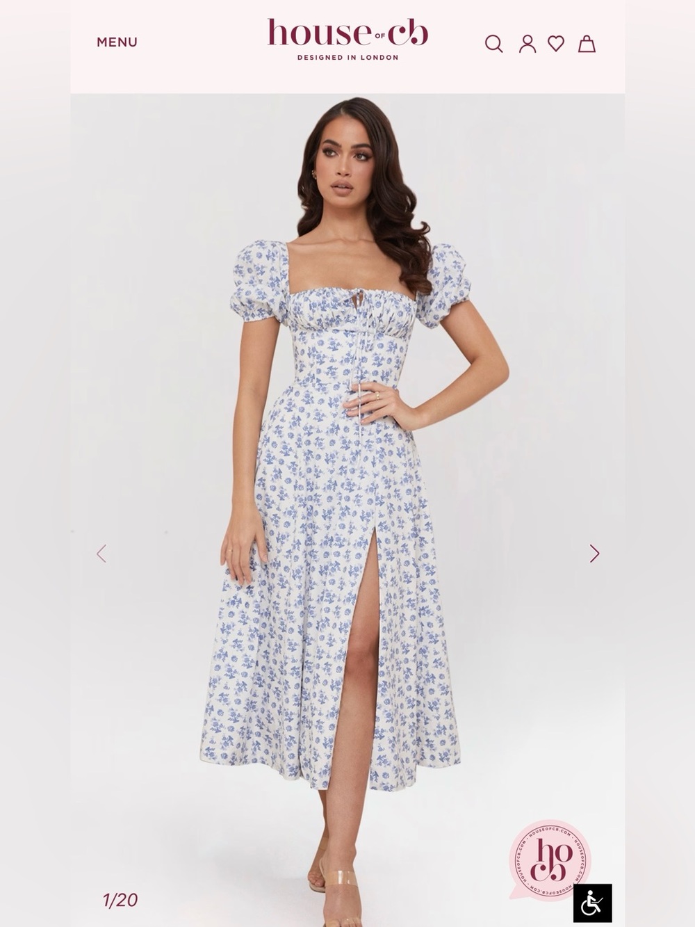 House of CB White Midi Dress with Blue Floral Print